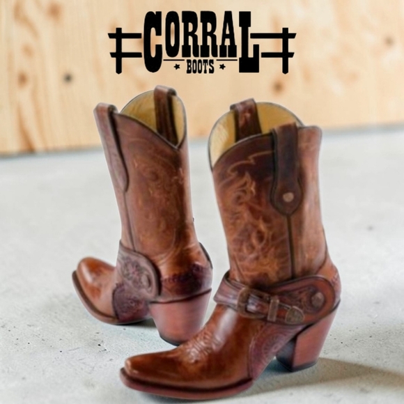 Corral Boots G1907 Ladies Golden Brown Tooled Leather Western Size 8 - Picture 15 of 16